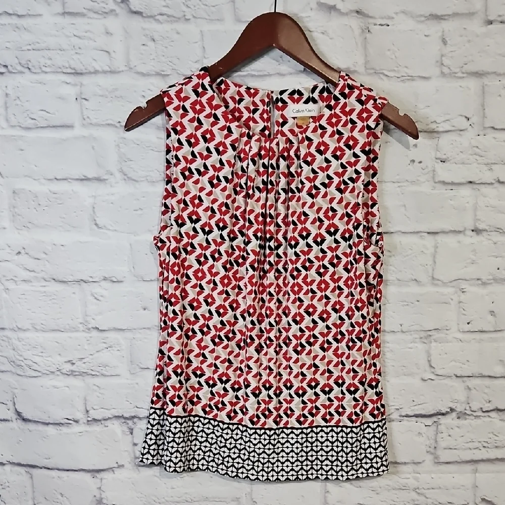 Calvin Klein Red and Black Patterned Blouse - Picture 1 of 5